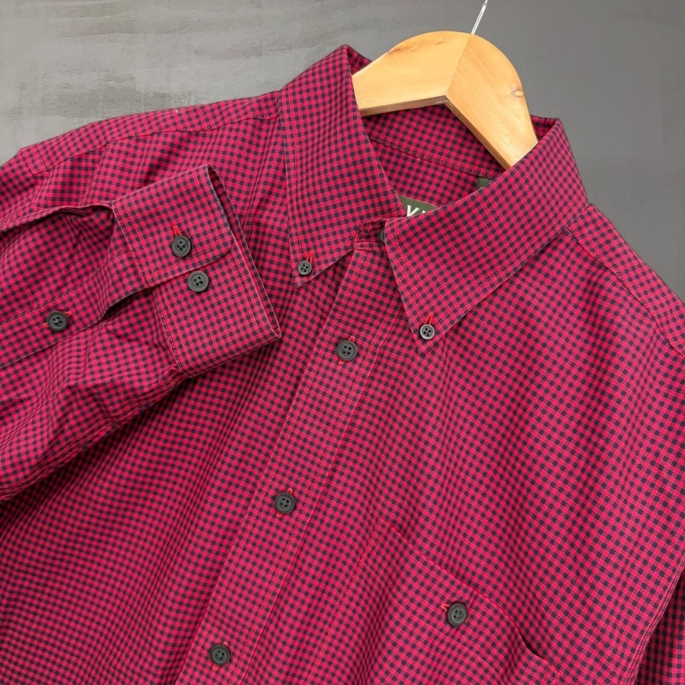 Orvis Button Down Shirt Red Black Gingham Check Long Sleeve Large